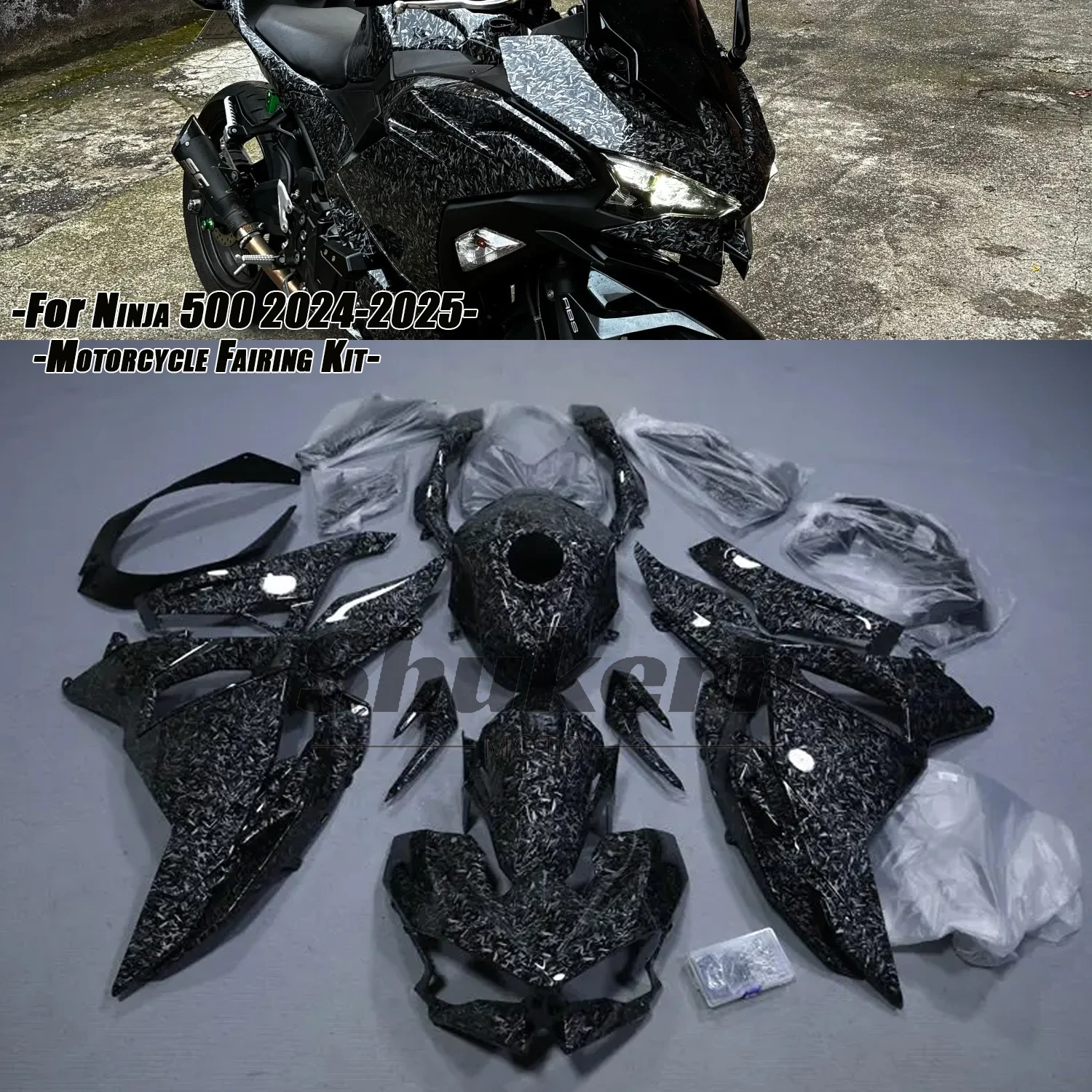 

Fit for Kawasaki Ninja 500 2024 2025 Ex500 Krt Forged Carbon Fiber Plastics Fairing Kit Injection Mold Bodywork Panel Kit Black
