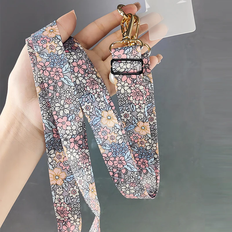 حزام حبل للهاتف الخلوي متقاطع مع الأزهار ، حبل معلق للرقبة قابل للتعديل مع مشبك حشية ، حبل حافظة عالمي مضاد للفقد