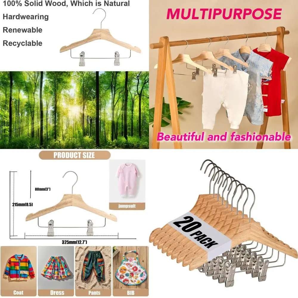 

12,7 Ультратонкие деревянные детские вешалки, 20 шт. для младенцев и малышей, компактные, прочные для пальто, комбинезонов, брюк, юбок, Je