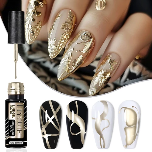 LILYCUTE-pintura metálica superbrillante, delineador de uñas en Gel, espejo dorado, efecto metálico, dibujo pintado, arte en Gel para uñas DIY, 5ml