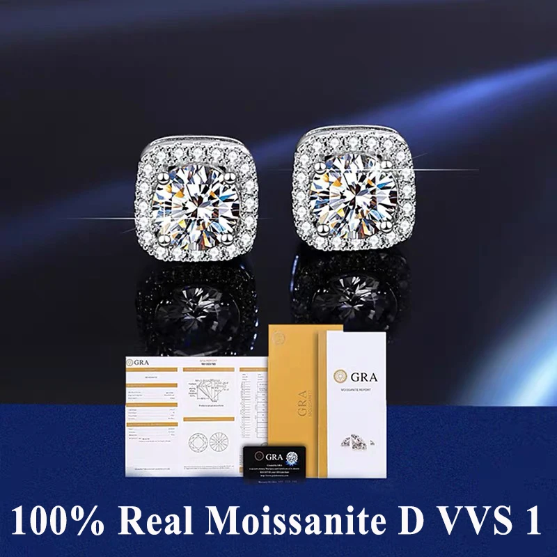 D VVS1 Moissanite And Zircon Stud Earrings For Women Men 925 Sterling Silver Platinum Plating Moissanita Pass Diamond Tester