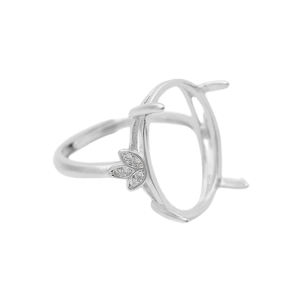 Ring Blank (13x18mm Oval Blank) Adjustable Ring Base Long-Lasting White Gold Plated 925 Silver Zircon Ring Setting