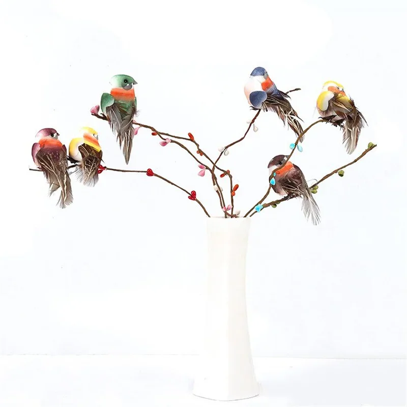 3pcs Simulation Feather Birds with Claw Figurines Artificial Foam Small Birds Miniatures Colored Home Garden Yard Ornament Decor