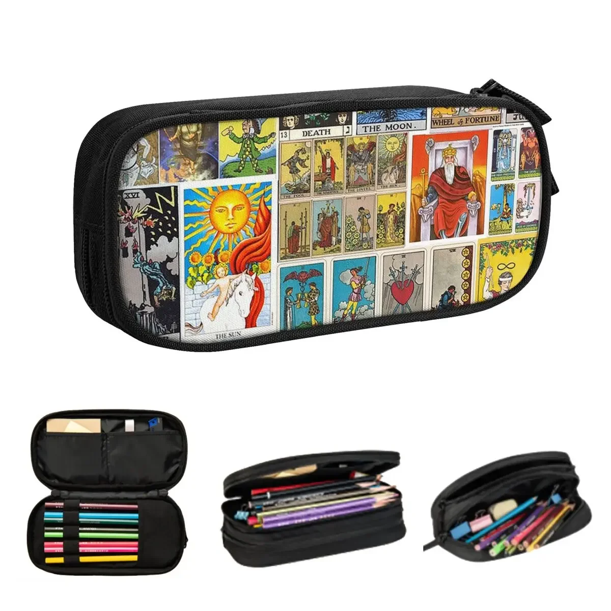 

The Major Arcana Of Tarot Vintage Patchwork Pencil Cases for Student Pen Box Pencil Bag Big Capacity Pencil Pouch Pen Holder