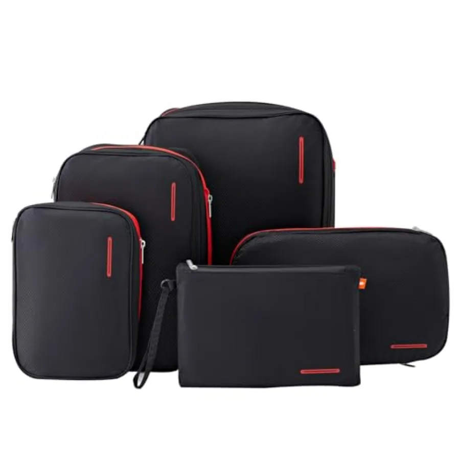 

Travel packing cubes for carry-on luggage, waterproof nylon, gray, 5-piece set with expandable 2-side storage