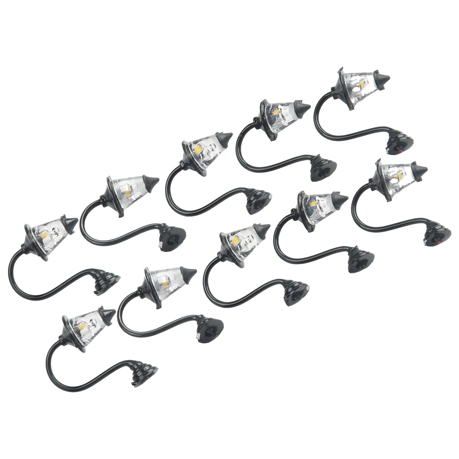 LED Lampposts for HO Scale Model For Building Sets 10 Piece Kit with Integrated Wiring and Warm White LED Emitters