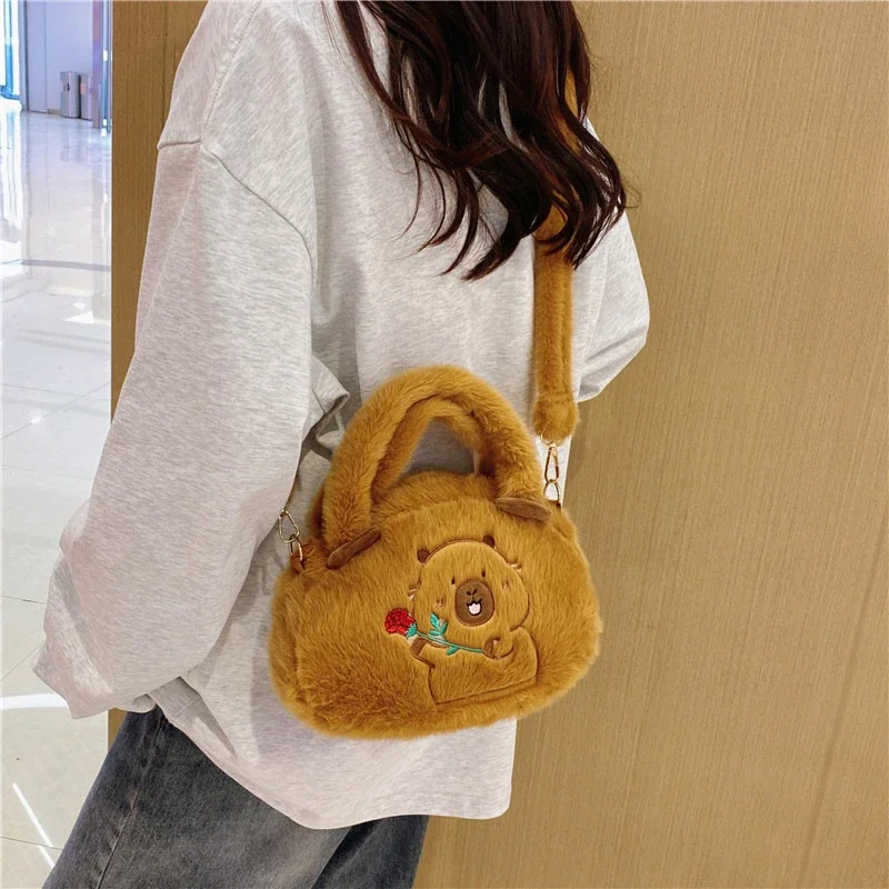 Hot Cartoon Capybara Plush Handbag Ugly and Kawaii Water Porpoise Lord Doll Bag Fashion and Stupid Doll Bag Water Guinea Pig