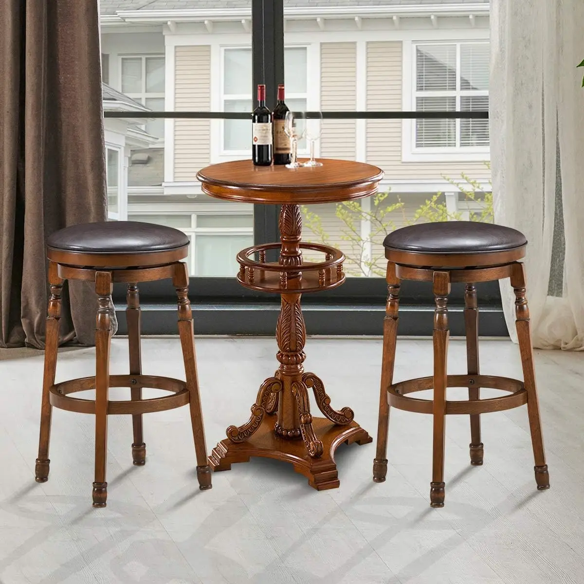 Costway Backless Bar Stools Set Of 4, 29-Inch Counter Height Round Stool With 360° Swivel Cushioned Seat, Soft Pu Leather