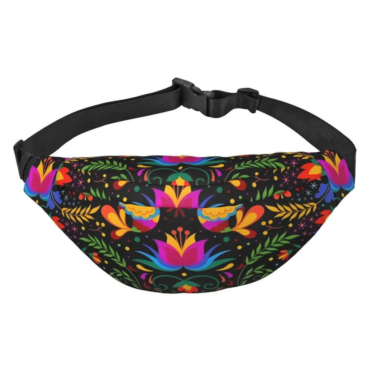 Custom Mexican Flowers Otomi And Birds Fanny Bag Sling Crossbody Waist Pack Men Women Cycling Camping Phone Money Pouch