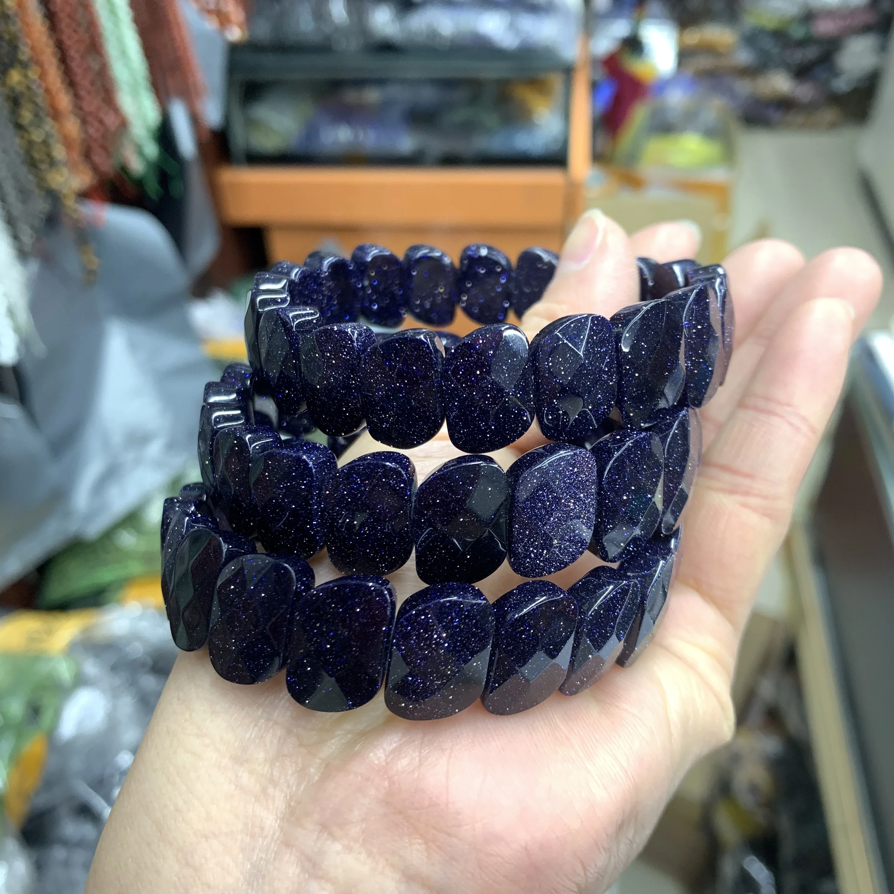 New Blue Sand Stone Leaf Shape 11*13mm Elastic Fashion Bracelet Fashion Charm String Jewelry Unisex Party Gift Wholesale Trendy