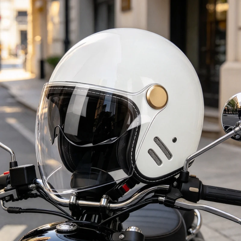Vintage Fusion 3/4 Jet Motorcycle Helmet Dual Anti-Glare Lens Noise Reduction Air Vent Ergonomic Fit Lightweight Open Face
