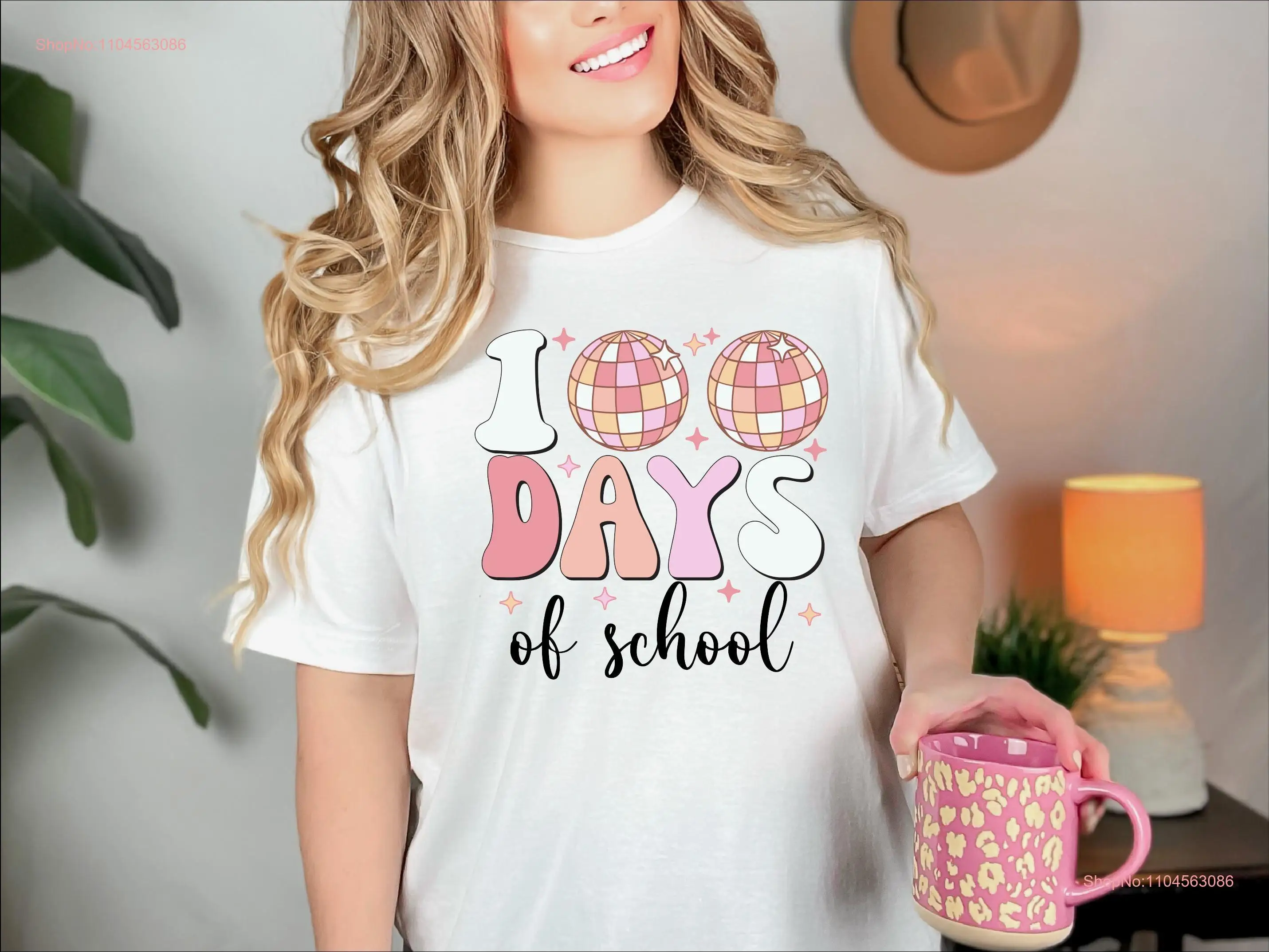 Disco Ball 100 days of school T Shirt Groovy Retro Teacher Funny Celabration long or short sleeves