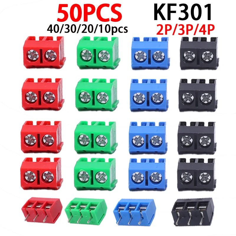 

10/20/50Pcs/lot KF301-5.0-2P KF301-3P KF301-4P Pitch 5.0mm Straight Pin 2P 3P Screw PCB Terminal Block Connector Blue Green