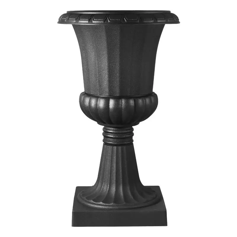 Decorative Column Vases 15.8 x 26.4 Inch For Front Porch Balcony Patio, 2 Pack Classic Flower Pots Tall Pedestal Design Black Molded Resin Construction Traditional Ribbed Texture Outdoor Indoor Ornamental Containers - view 7