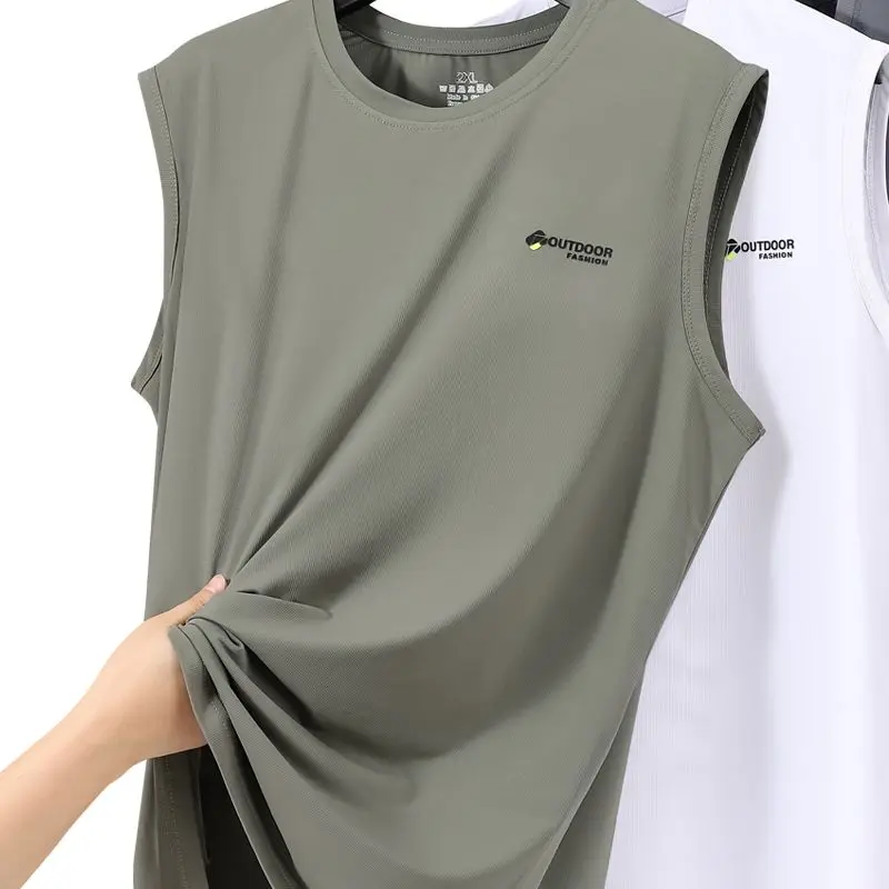 Chaleco de malla de seda de hielo de talla grande Xl-5xl, camiseta sin mangas para deportes al aire libre con letras transpirables de secado rápido de 105KG, camisetas sin mangas ligeras para nadar