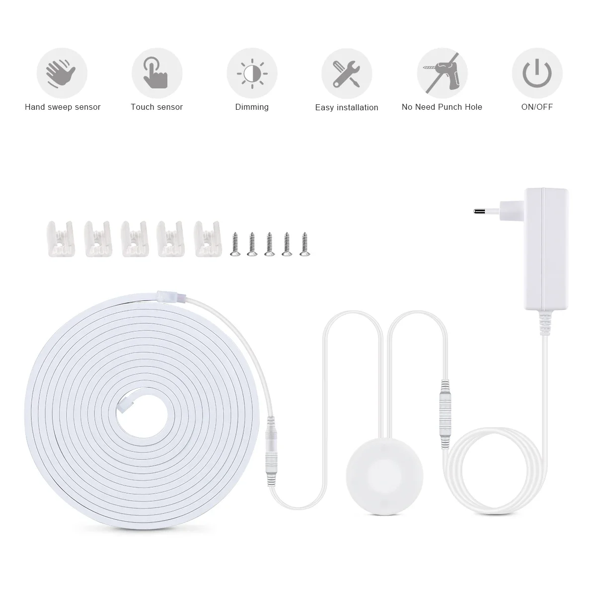 10M 5M DC24V COB Neon Strip Light 320LED/M High Density Pure Silicone Tube With Dimmable Touch Sensor Switch For Bedroom Kitchen