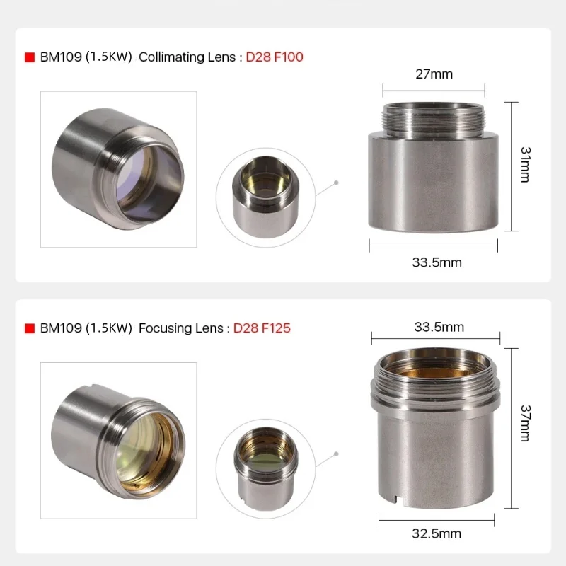 Raytools Fiber Laser Focusing Lens with Holder D28 F100 F125 F150mm BM109 Laser Collimating Lens for Cutting Head