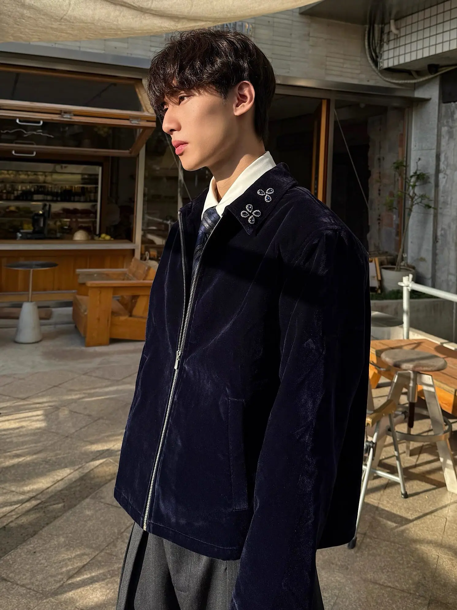 Cleanfit Men's Jacket Loose Fit Urban Fashion High Intelligence Style with Gem Button Spring Autumn Flip Collar Outerwear