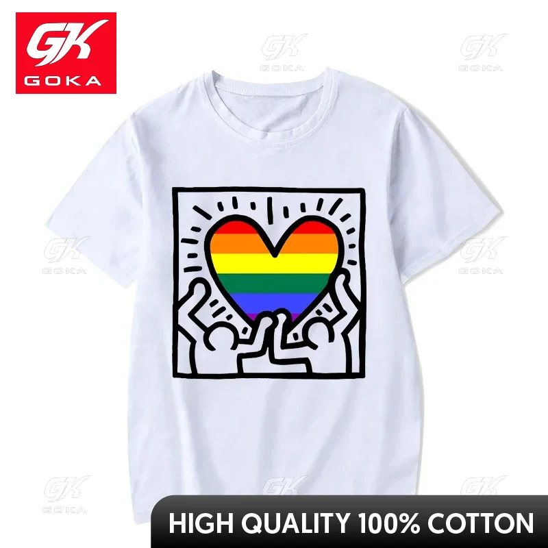 T-shirt Imprimé Coeur Arc-en-ciel, T-shirt LGBT, Mois De La Fierté, Lesbienne, Gay, Bisexuel, Transgenre, Dîner, Y2k, Y-Tee,