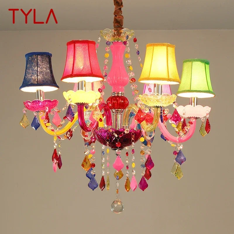 

TYLA European Style Crystal Pendent Lamp Pink Girls' Room Candle Lamp Luxurious Living Room Restaurant Bedroom Villa Chandel