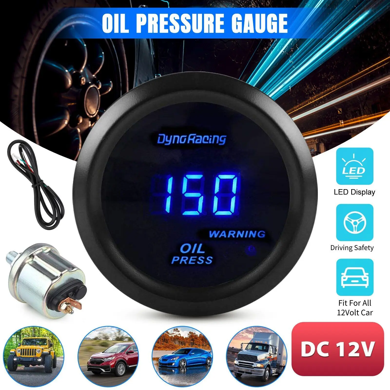 

Universal 2" 52mm Digital LED Electronic Oil Pressure Gauge + Sensor Meter Kit