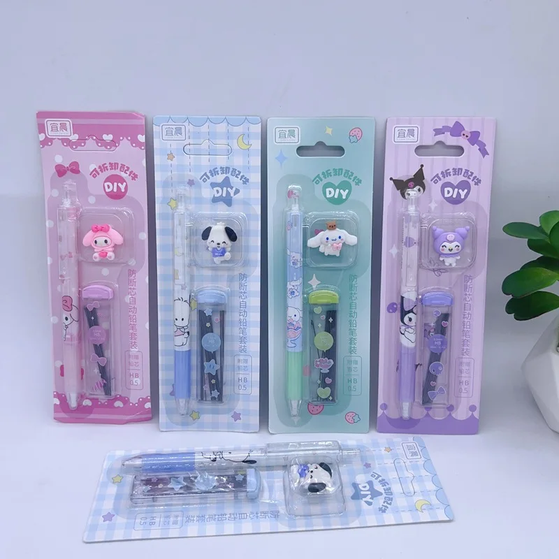 24pcs Sanrio Mechanical Pencils Stationery Set Kuromi Cinnamoroll Pachacco Student Automatic Pencil School Supplies Wholesale