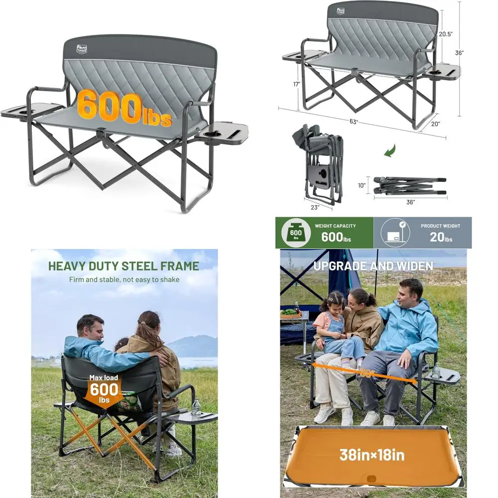

Portable Heavy-Duty Folding 2-Person Camp Loveseat with Cup Holders for Outdoor Adventures