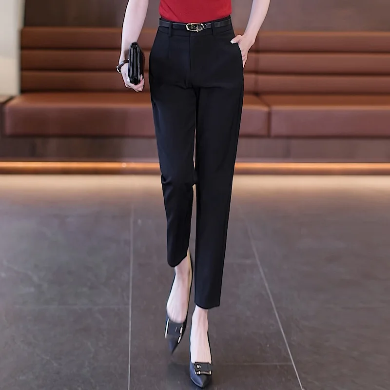 

Black High-Waisted Nine-Point Harem Pants for Women, Spring and Autumn Straight-Leg Elegant Casual Pants, Petite Elegant Trouser