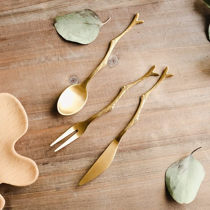 Stainless steel creative retro branch knife fork spoon moon cake fork fruit fork butter knife coffee spoon