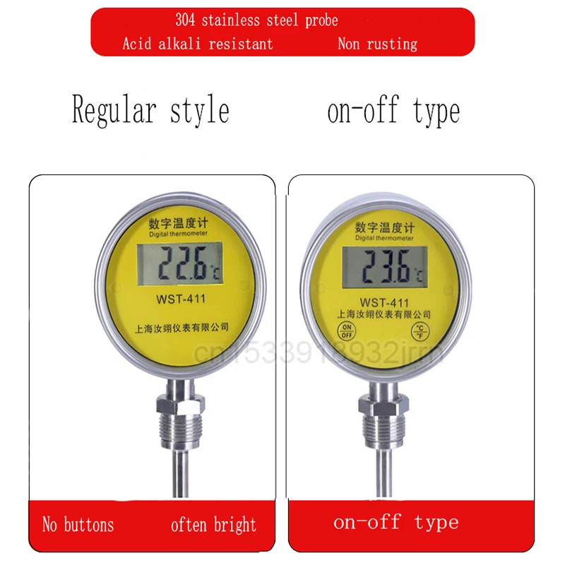 Digital Bimetal Thermometer WST411 DigitalDisplay Thermometer Water Temperature Reaction Kettle Electronic IndustrialThermometer