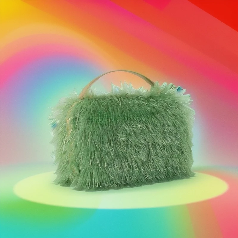 

Winter Plush Diamond Dinner Bag Women's Fashion Versatile Small Fringed Box Luxury Shiny Evening Party Messenger Bag Bolso Mujer