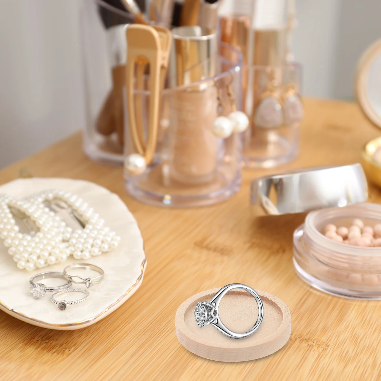 20 قطعة قاعدة مجوهرات مستديرة الخشب الكاكي 35 مللي متر القطر الخارجي 30 مللي متر القطر الداخلي قلادة الصواني DIY بها بنفسك الحرفية صنع الملحقات #6