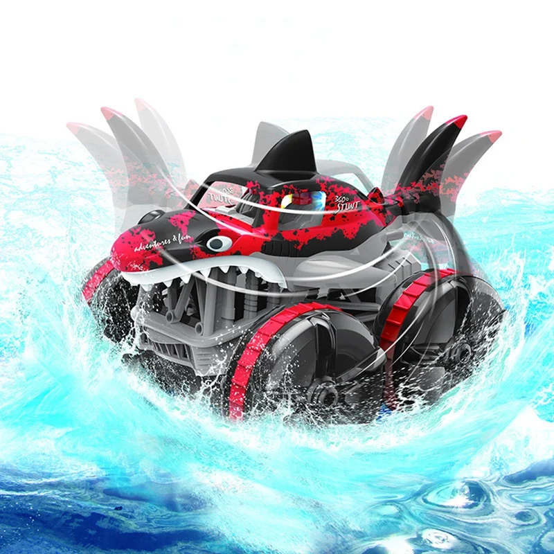 Waterproof Remote Control Amphibious Shark Car 4WD Remote Control Car Non-Slip Stunt Toy Easy Operate Boys Kids Toys