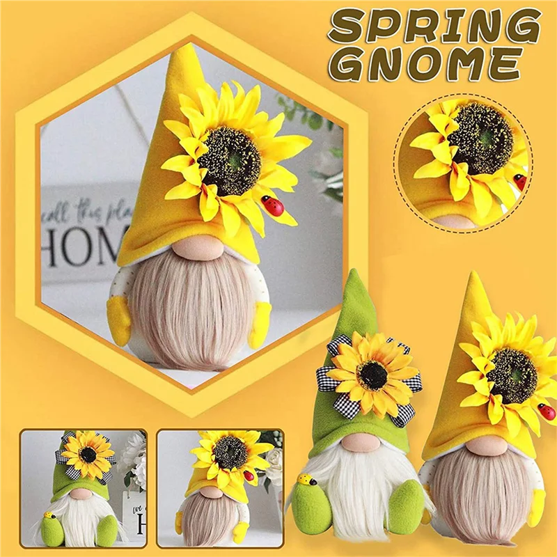 4 PCS Sunflower Gnome Summer Gnomes Plaid Sunflower Gnome Ornaments Sunflower Decor-A78G