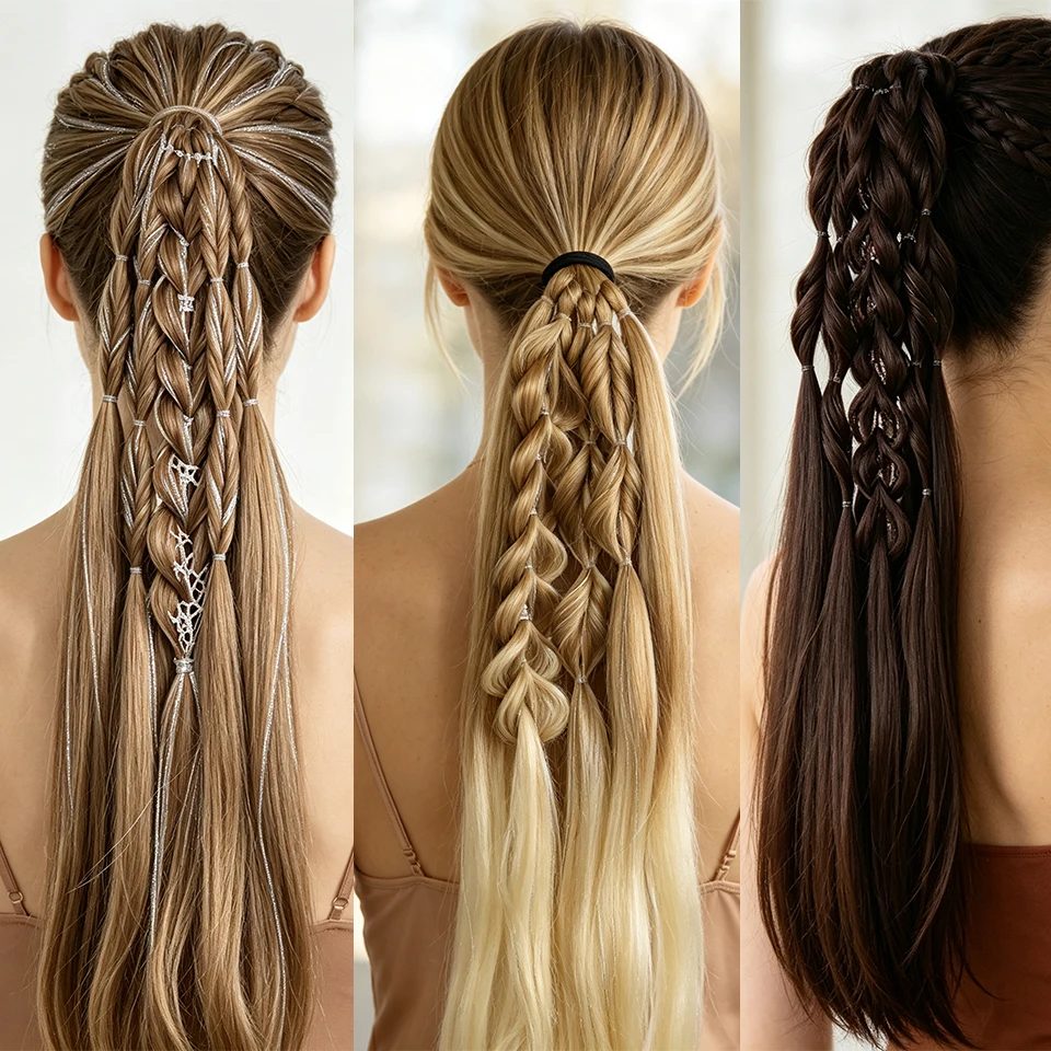 Bubble Lantern Braid Ponytail Y2K Hair Synthetic Ponytail Hairpiece Gradient Hair Extensions for Halloween Christmas Festival