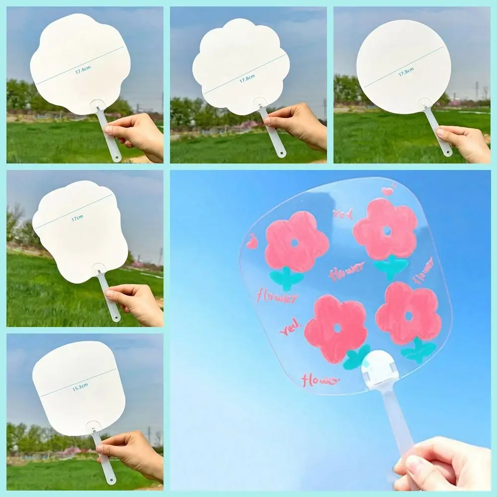 Multi-functional Plastic Transparent Fan Round Handheld Graffiti Fans Thicken Unfinished Blank Painting Fans Children