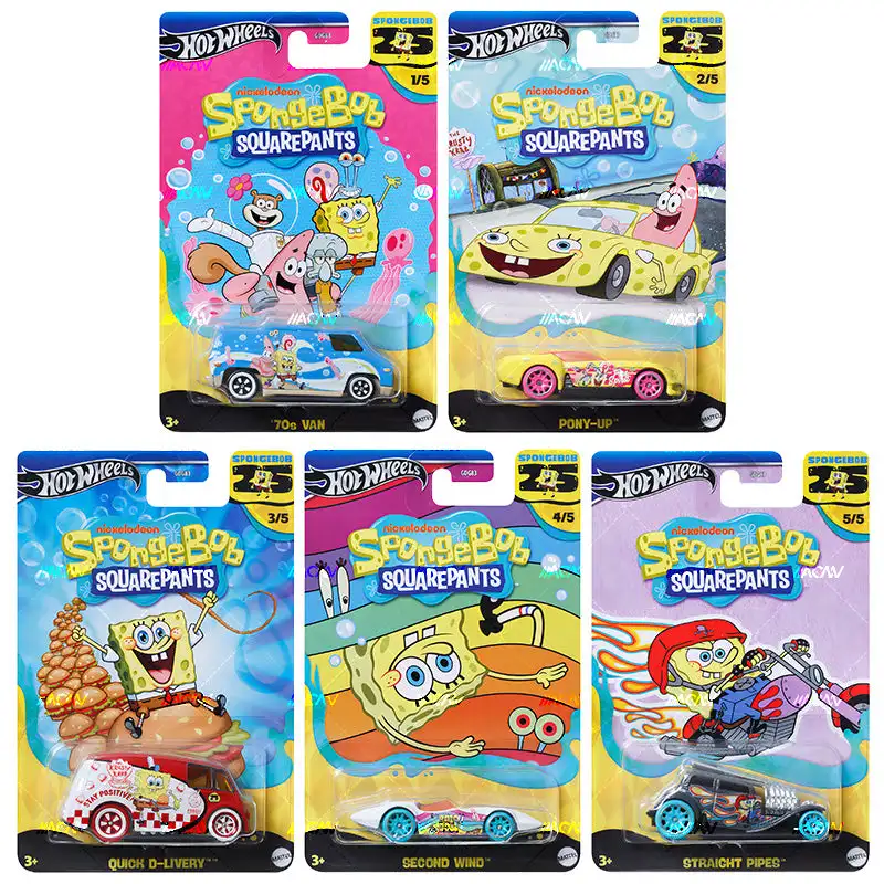 In Stock Hot Wheels Spongebob Advanced Puca Suit Patrick Star Crab Burger King Trolley Alloy Car Model Collectable Toys Gift