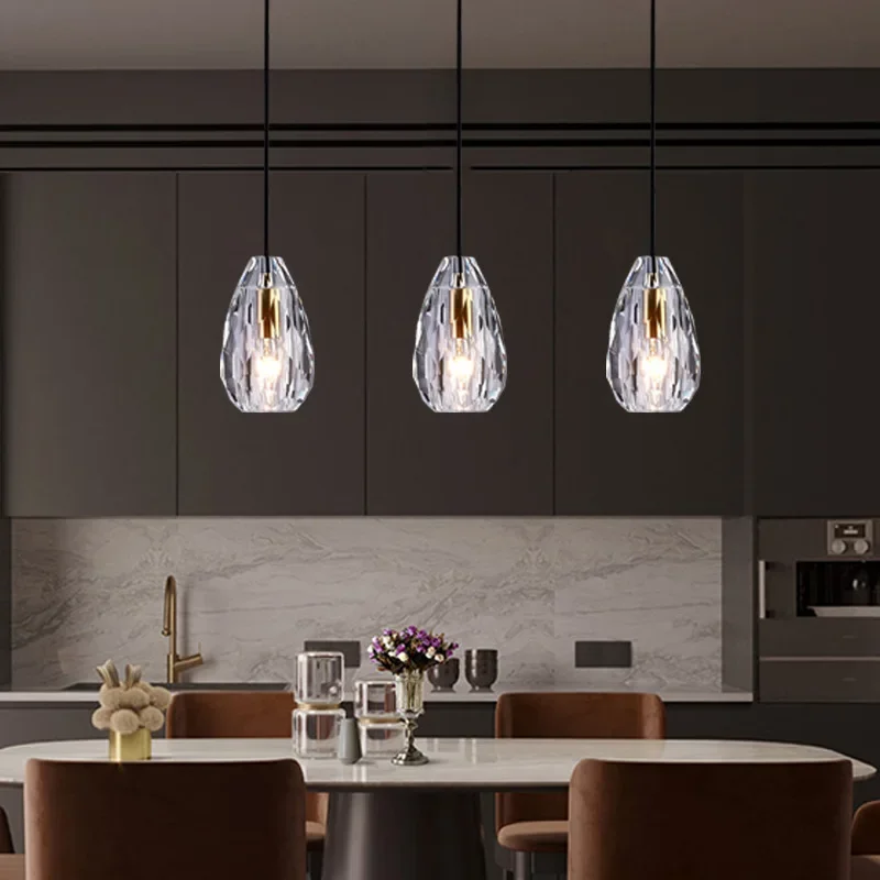 Nordic all-copper crystal dining room chandelier modern simple light luxury living bedroom bedside
