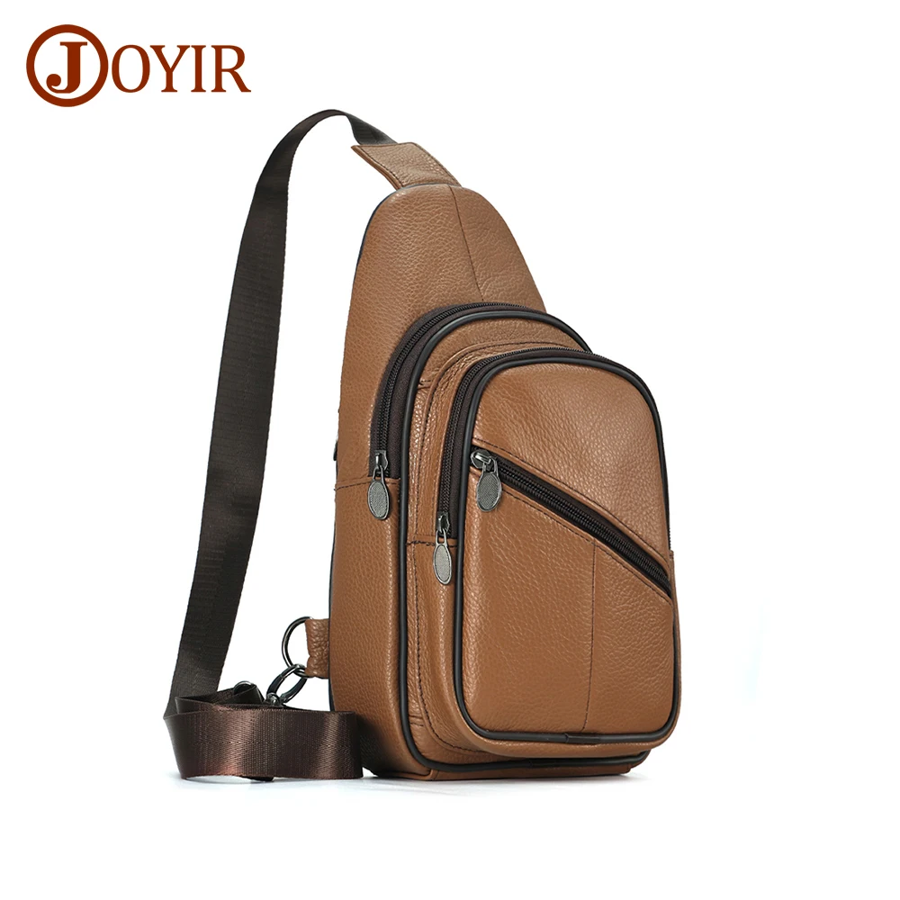 

JOYIR Male Genuine Leather Hiking Chest Bags Casual Shoulder Bag for 7.9 inch iPad Crossbody Bag Travel Sling Bags