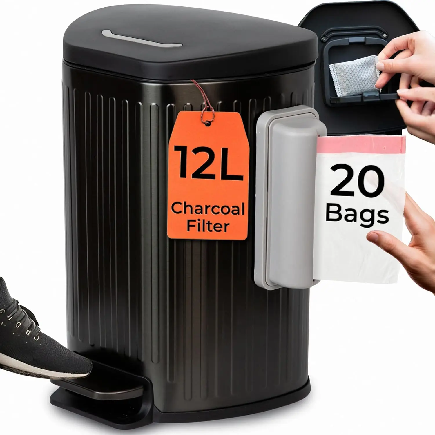 

Stainless Steel Outdoor Trash Can with Lid, 12L Capacity, Step-On Pedal & Bag Dispenser for Pet Waste