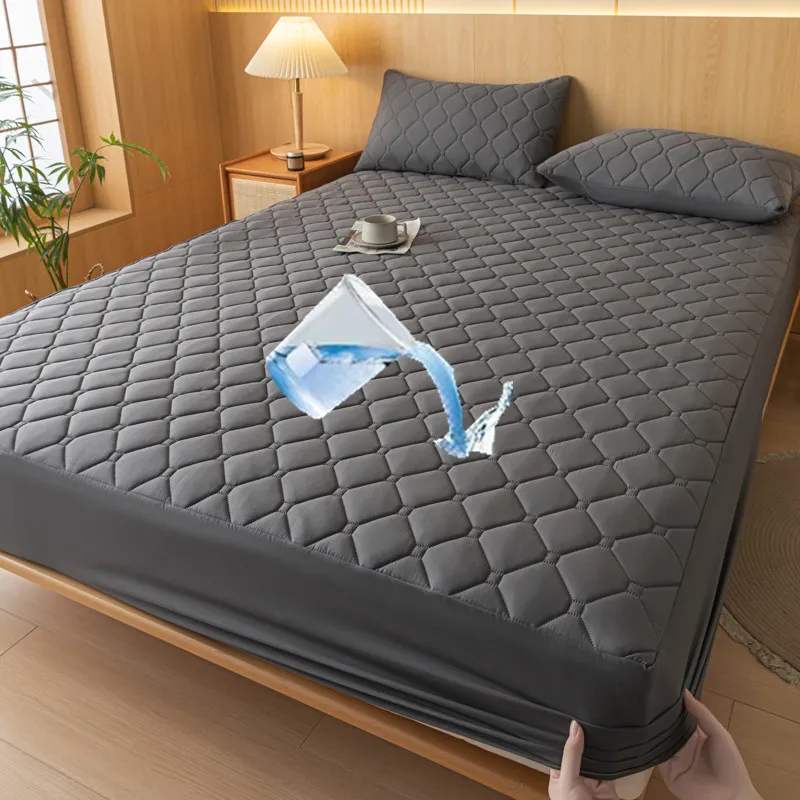 灰色の防水マットレスカバー,家用の厚いベッドシーツ,ベッドカバー,枕カバーなし,1個