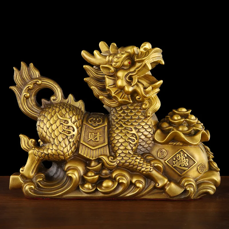 A pair of brass statues, - Kirin metal crafts, home decorations, copper ornaments for attracting wealth, w