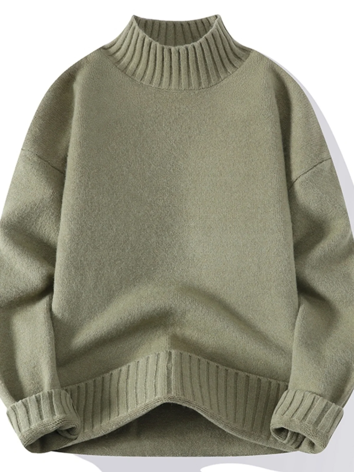 

Мужской вязаный свитер свободного кроя с высоким воротником, зимний, повседневный, однотонный, модный, с заниженной линией плеч, премиум-класса