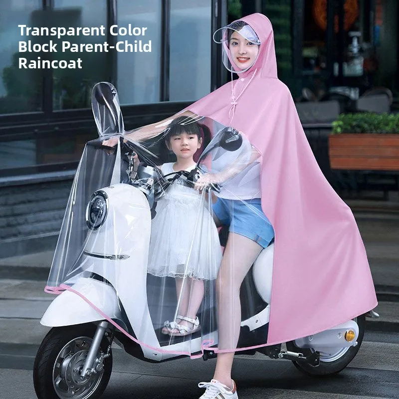 

Thickened Parent-Child Vehicle Raincoat Full Body Motorcycle Riding Rain Poncho Double Person Transparent Waterproof