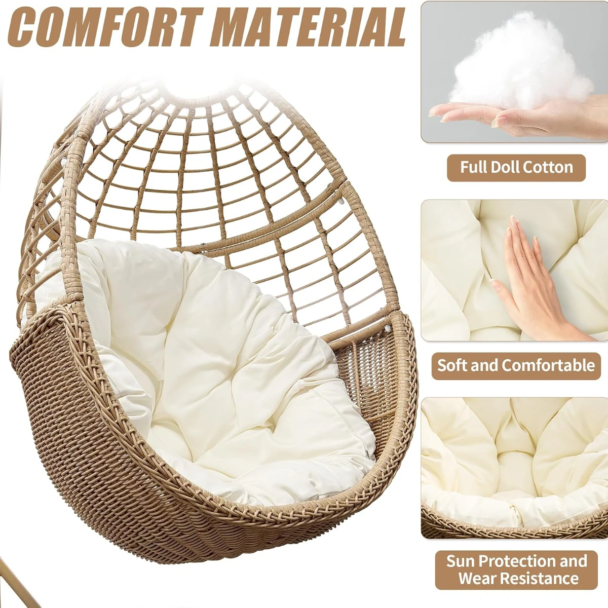 1PC PP Cotton Swing Hanging Basket Cushion Round Egg Chair Pad Replace Cushion for Indoor Outdoor Balcony Garden Rattan Armchair view 2