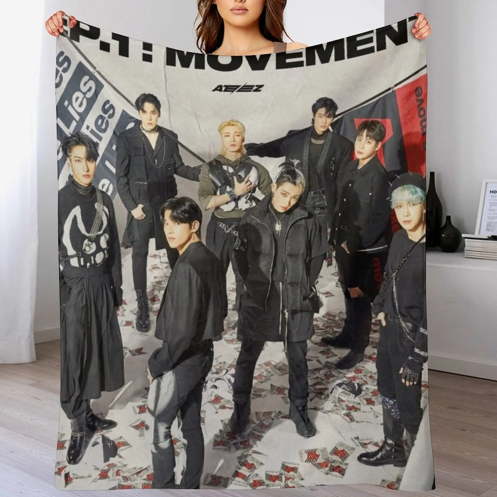 

ATEEZ THE WORLD EP.1 : MOVEMENT GUERRILLA Throw Blanket Summer Large Blankets