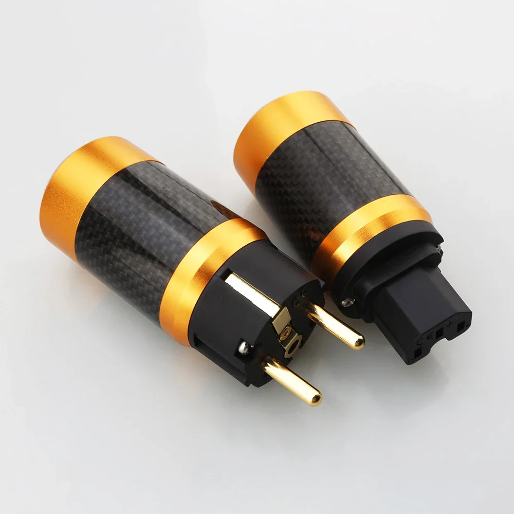 Gold Carbon Fiber Mains AC Power Plug Power Connector Socket EU/US IEC320 Standard HIFI DIY Audio Cable schuko Connector IEC