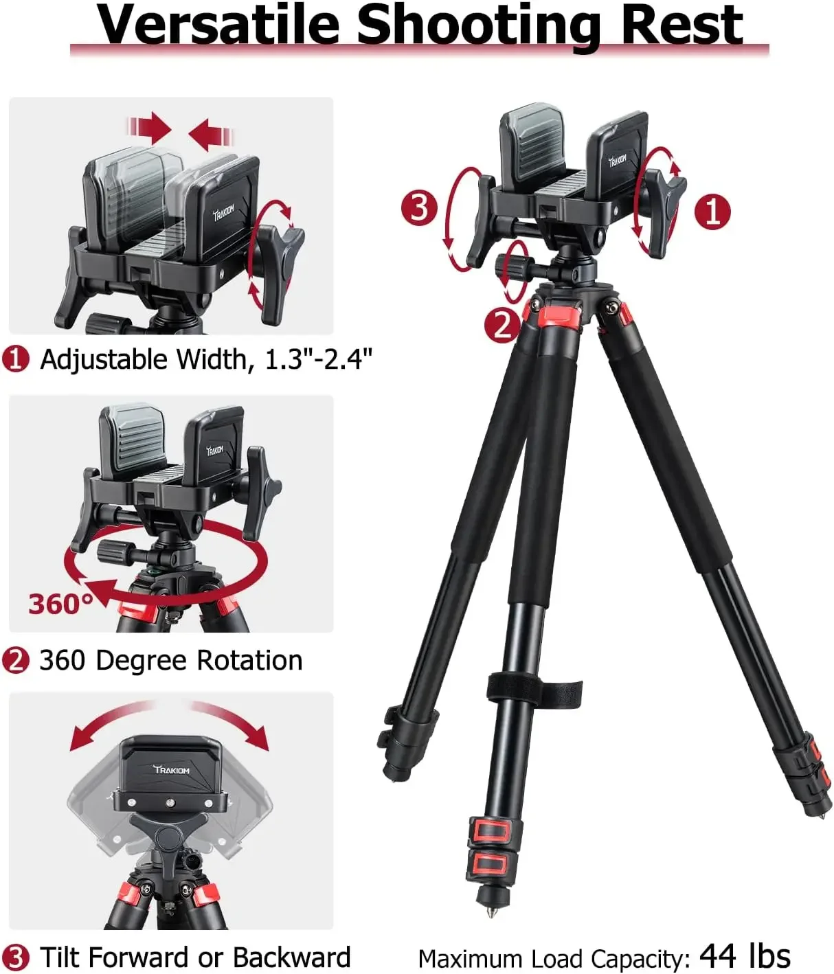 Lightweight Carbon Fiber Frame Tripod Adjustable Legs Shooting Hunting Accessory Outdoor Rest Hands-Free Operation Scope Mount