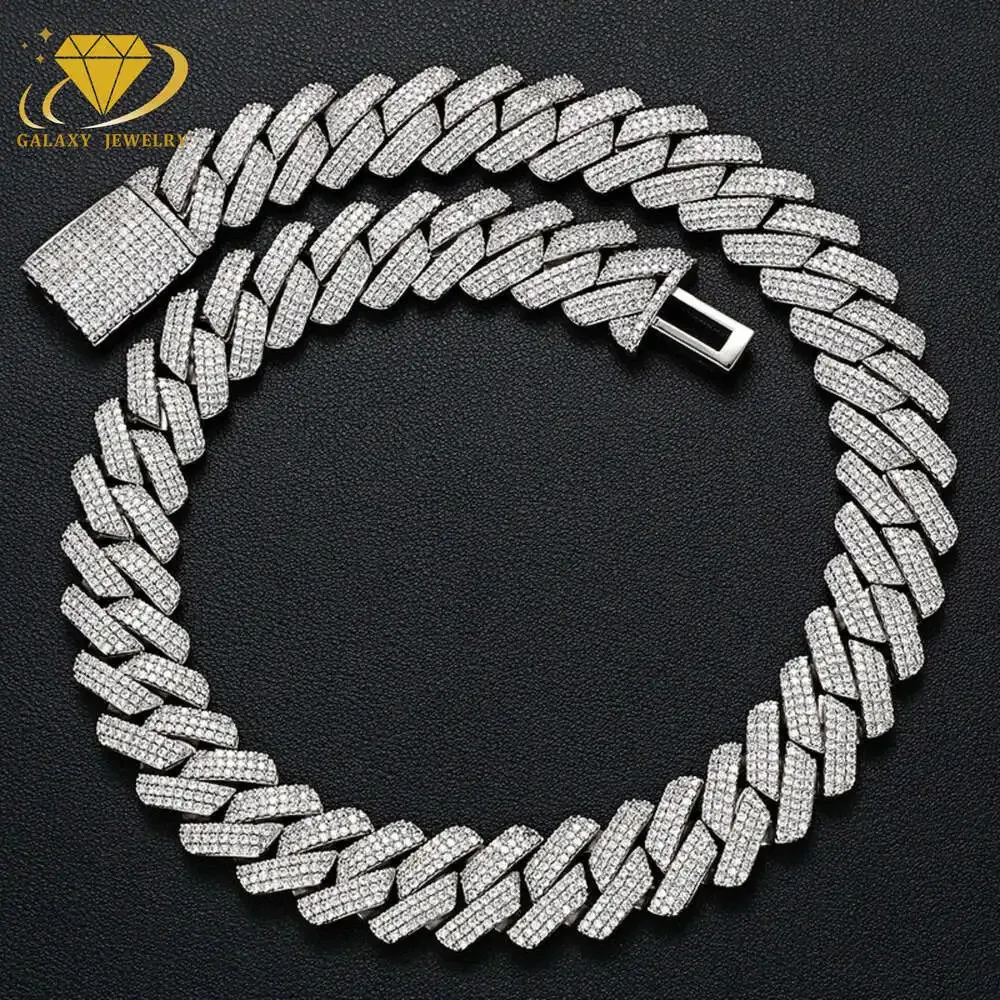 

Hip Hop Moissanite Mens Jewelry 3 Rows Full Iced Out Vvs Moissanite Diamonds 20mm Width 925 Solid Silver Miami Cuban Link Chain