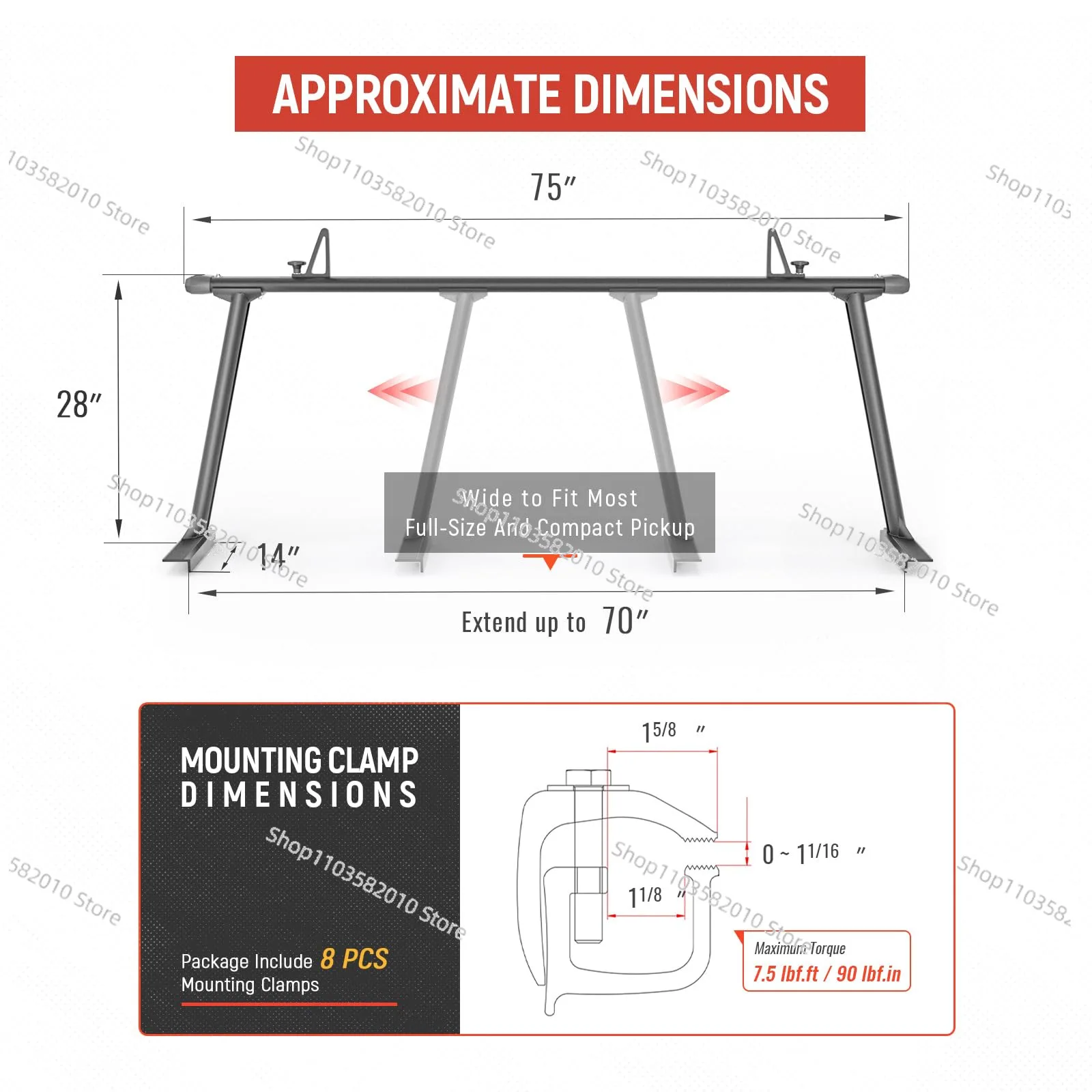 Pickup Self-driving Camping Equipment Tail Rack, Retractable Pickup Truck Ladder Rack